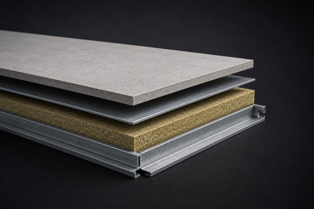 ESP panel cross-section — steel and mineral assembly